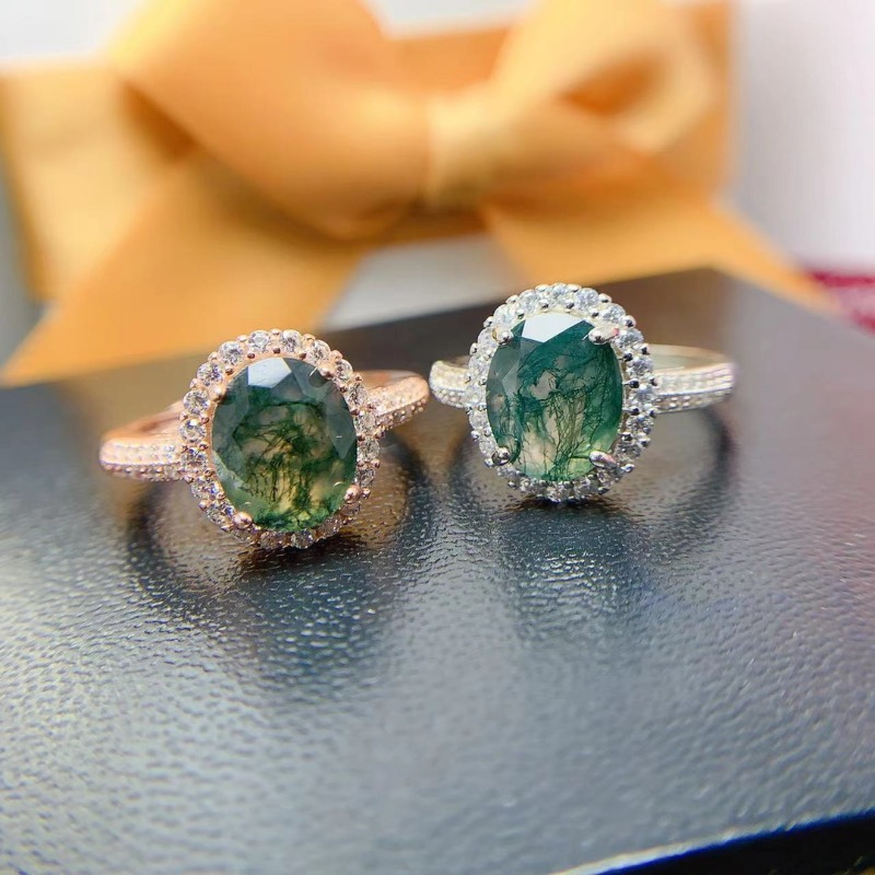 Natural Moss Agate Ring Promis - Jewelry Making University บทวิจารณ์และราคา