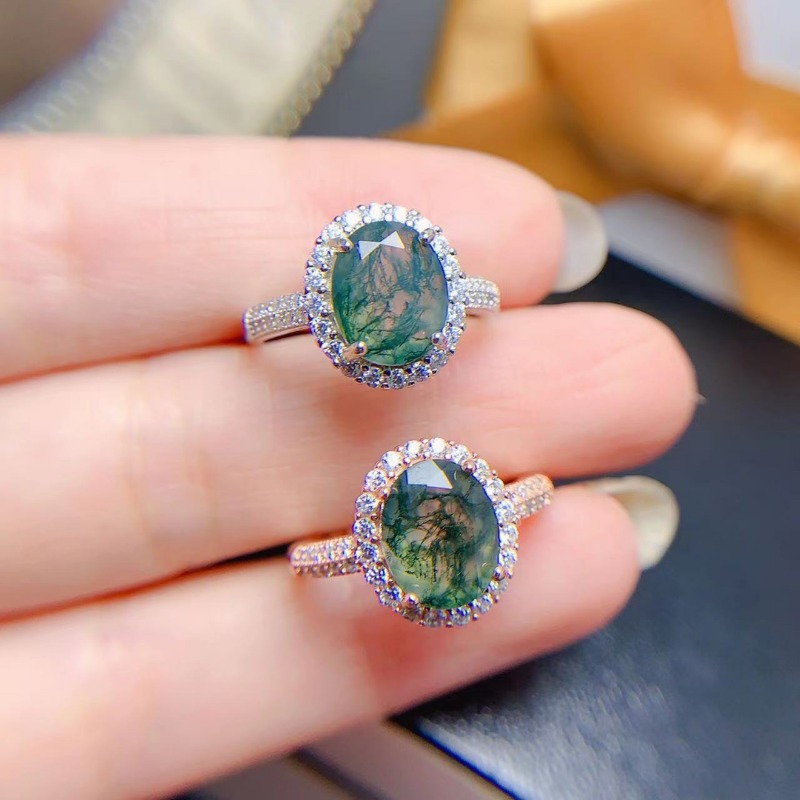Natural Moss Agate Ring Promis - Jewelry Making University บทวิจารณ์และราคา