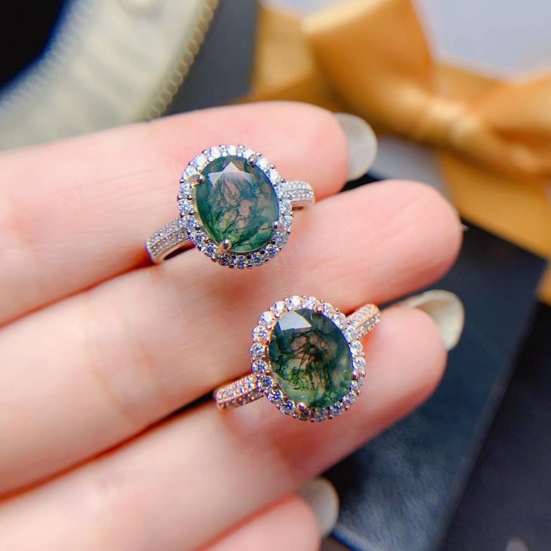 Natural Moss Agate Ring Promis - Jewelry Making University บทวิจารณ์และราคา