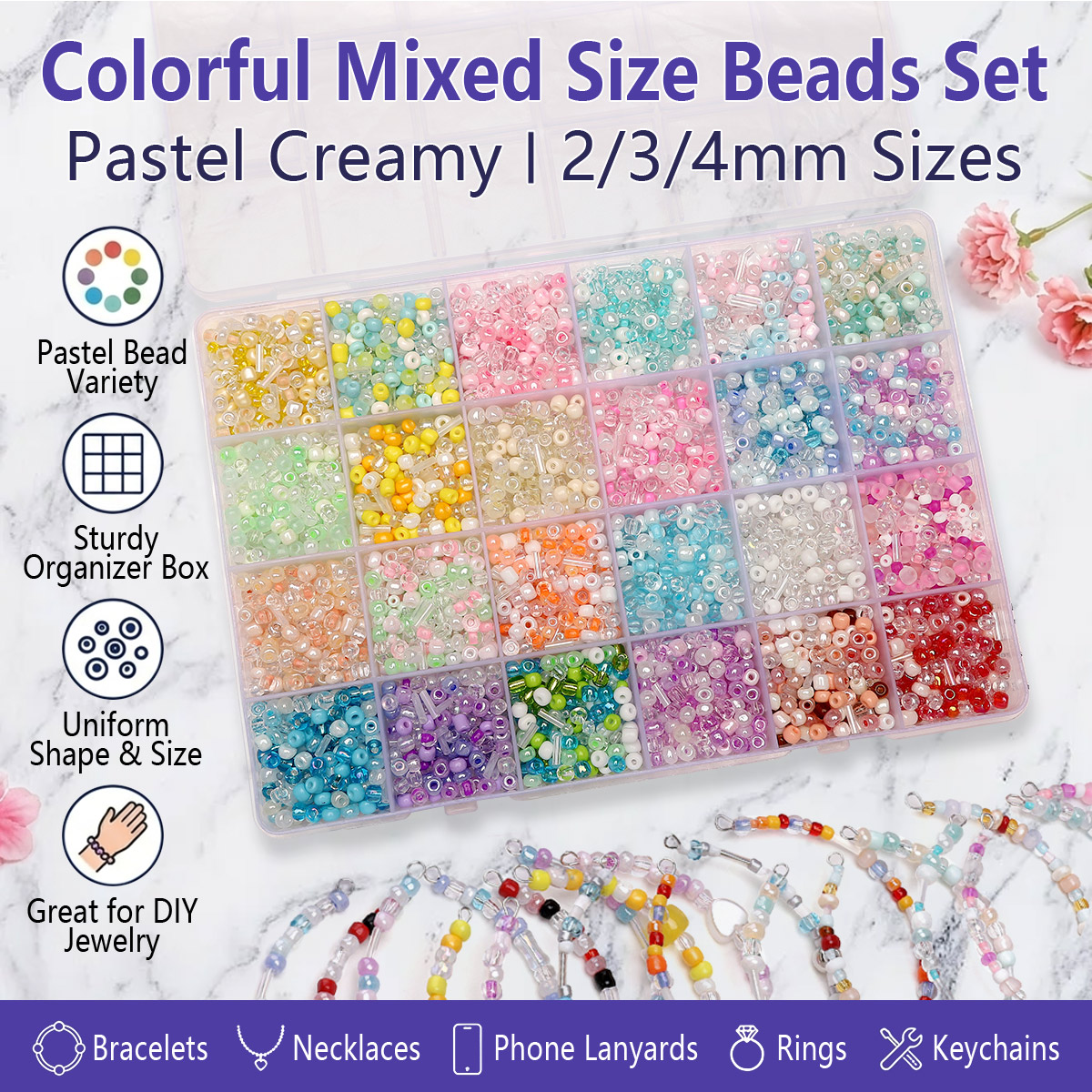 24 Grid Mixed Size Glass Seed  - Crimp Bead Tube บทวิจารณ์และราคา
